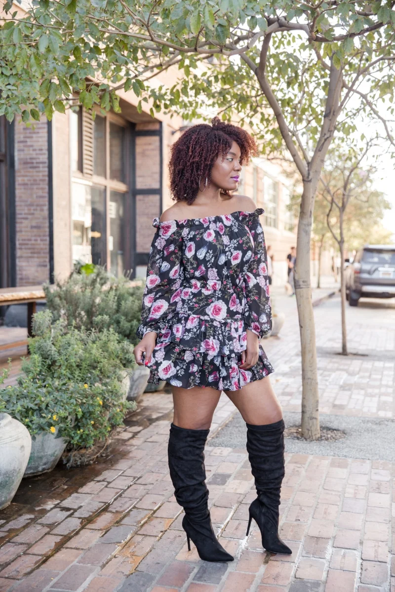 Floral dress with sales knee high boots